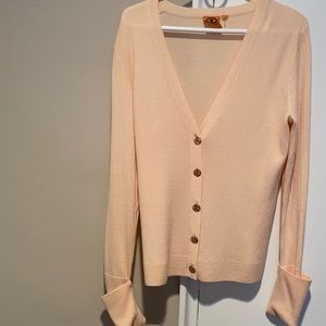 Tory Burch peach wool cardigan size large gold buttons